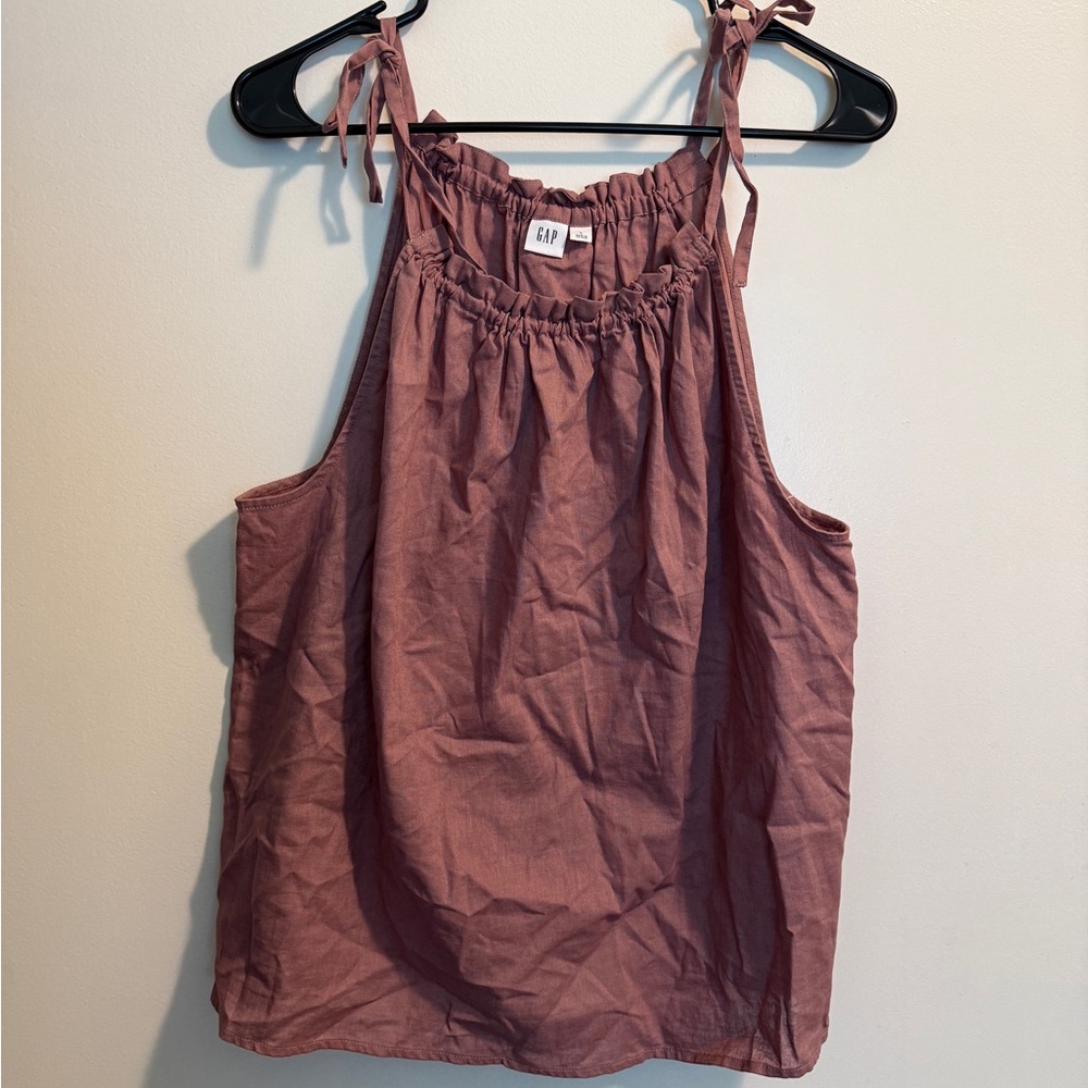 GAP Mauve Smocked Tie Front Tank Top